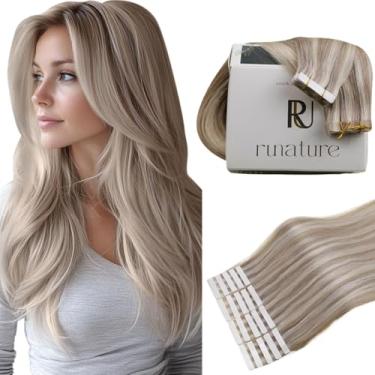 Imagem de RUNATURE Extensões de cabelo humano fita adesiva para cabelo humano 50 cm loiro cinza loiro platinado mix fita de cabelo humano em extensões longas 20 peças 50 g