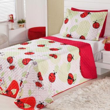 Imagem de Cobre Leito Colcha Solteiro Alegria 2 Pç Joaninha Vermelho 100% Poliéster