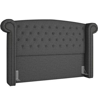 Imagem de Cabeceira Cama Box Queen Com Tachas 160 Cm Sofia P05 Linho Cinza Escuro - Lyam Decor