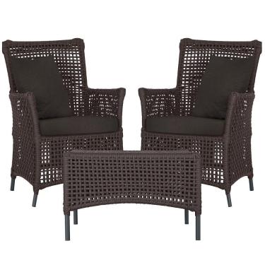 Imagem de 2 Poltronas E 1 Mesa Igapó Alumínio Preta Corda Náutica E9 Marrom