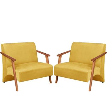 Imagem de Poltrona Namoradeira Venus Braço Madeira Maciça Suede Amarelo