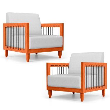 Imagem de Kit 02 Poltronas Varanda Samoa Madeira Maciça Com Cordas Náutica Linho Rústico Grigio - Abmaza