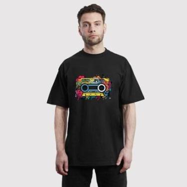 Imagem de Camiseta Oversize Masculina Casual Algodão Streetwear Fita Cassete-Masculino