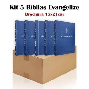 Imagem de Kit 5  Bíblia Sagrada Brochura Azul - Evangelização - Textos Coloridos