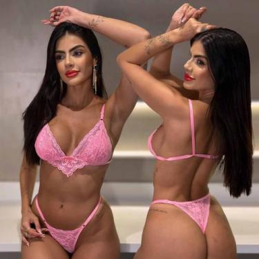 Imagem de Sutiã Cropped Renda Sem Bojo Calcinha Fio Dental Lingerie - Kariny, P,