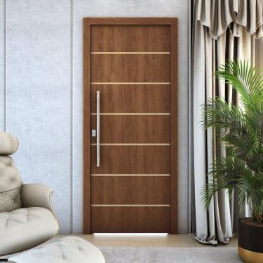 Imagem de Kit 3 Folhas de Porta de Madeira Frisada 210x70cm Espessura 3,5cm Valuchi Imbuia