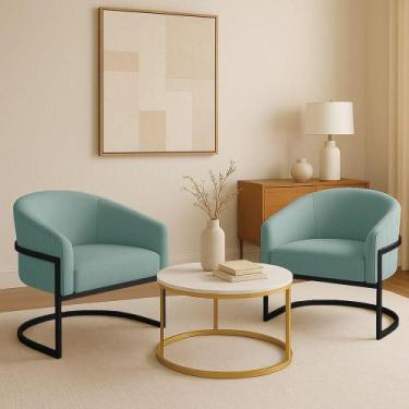 Imagem de Poltrona Sala Industrial Preto Kit 2 Arielle Veludo Cotelê D03 - D'ros