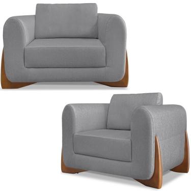 Imagem de Kit 2 Poltronas Jolie 1 Lugar Pes Boomerang Linho Cinza Ezz Cinza