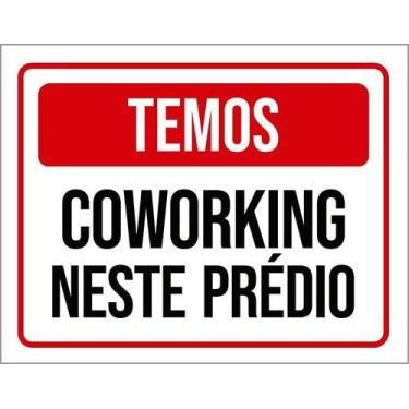 Imagem de Kit 3 Placa Acm Temos Coworking Neste Prédio 18X23 Branco - Sinalizo