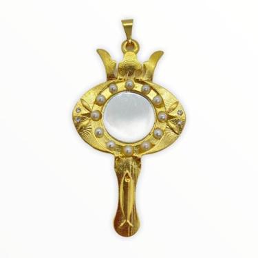 Imagem de Pingente Abebê Oxum 12 Perolas 6,0 Cm Em Metal Banhado - Lua Mística -