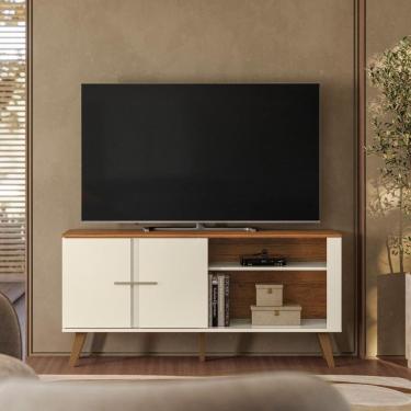 Imagem de Rack Para TV Com Nichos Abertos E Pés De Madeira Retrô