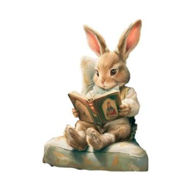Imagem de Pintura Em Tela Vintage De Coelho Da Páscoa Lendo Um Livro, Arte De Pa