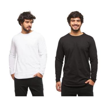 Imagem de Kit com 02 Camisetas Longline Blusa Manga Longa Comprida Oversized Masculina C2-Masculino