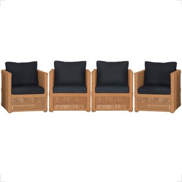 Imagem de Kit 4 Poltronas Madri Alumínio Corda Náutica Estofado Tecido Impermeável Terracota Trama Original