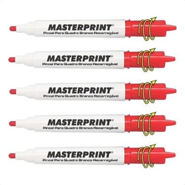Imagem de Kit 5 Marcador Caneta Pincel Quadro Branco Lousa - Masterprint, Vermel