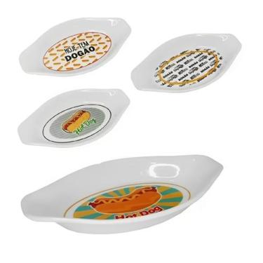 Imagem de Conjunto 4 Pratos Para Hot Dog Cachorro Quente Formato de Canoa - WARI