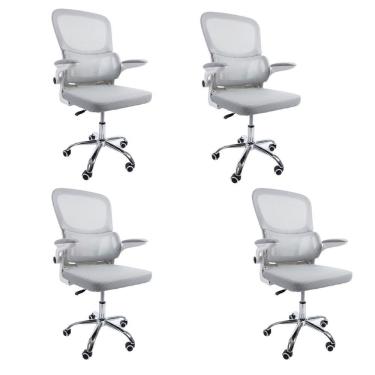 Imagem de Kit 4 Cadeiras De Escritório Diretor Oficial Atenas Sem Apoio Cinza