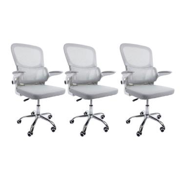 Imagem de Kit 3 Cadeiras De Escritório Diretor Oficial Atenas Sem Apoio Cinza