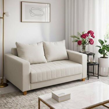 Imagem de Sofá Namoradeira Requinte 1.40m 2 Lugares Estofado Com Fibra Siliconada Design Moderno Branco