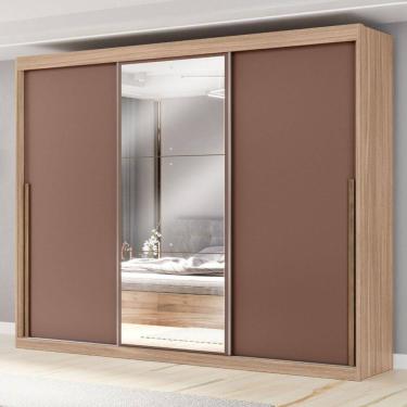 Imagem de Guarda-Roupa Casal Tower 3 Portas 6 Gavetas com Espelho Cappuccino/Terracota - Pnr Móveis