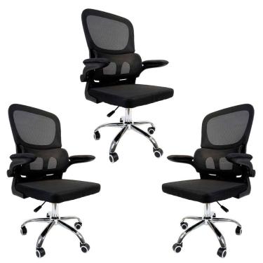 Imagem de Kit 3 Cadeiras de Escritório Diretor Oficial Atenas sem Apoio Preto