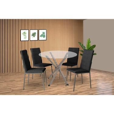 Imagem de Conjunto de Jantar Volga com Tampo de Vidro 4 Lugares com 4 Cadeiras Amsterdã Courano Preto 95CM
