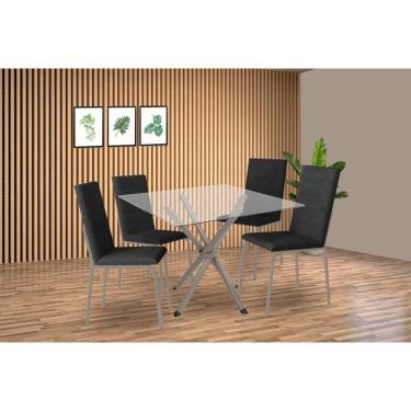 Imagem de Conjunto de Jantar Volga com 4 Cadeiras Amsterdã 4 Lugares Tampo de Vidro Courano Preto 90CM