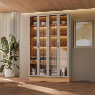 Imagem de Cristaleira 4 Portas 2 Gavetas com Led Allure Linea Brasil, jequitiba/