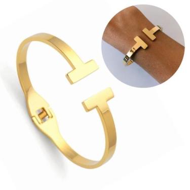 Imagem de Bracelete feminino dourado semijoia de luxo, aço inoxidável banhado a 