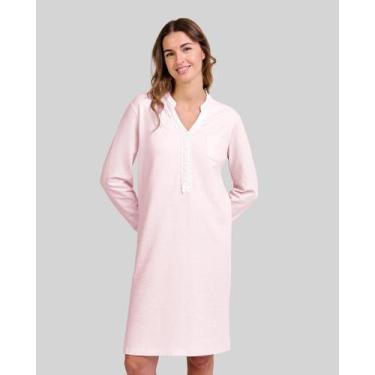 Imagem de Camisola Feminina Cetim Manga Longa Confortável Rosa Lohe, Rosa, XG