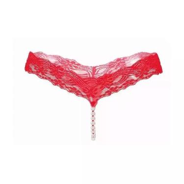 Imagem de Tangas Fio Dental de Pérolas Calcinhasde Renda ElaShopp, Vermelho