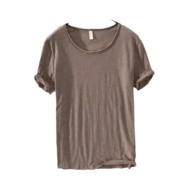 Imagem de Camiseta Masculina Slim-fit Retro Com Bordas Cruas Em Algodão, Leve, R