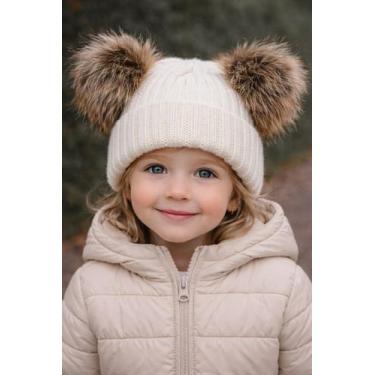 Imagem de Touca Gorro 2 Pompons Inverno Frio Infantil Bebê Lã Tricot Cor:BrancoT