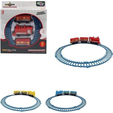 Imagem de Locomotiva de Brinquedo Ferrorama Kids 30cm com 9 Peças Vagões e Trilhos Wellmix