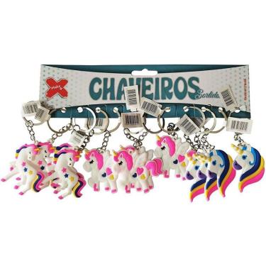 Imagem de Chaveiro Unicórnio Arco-Íris Plástico 4,5cm Blister com 12 Unidades Make+