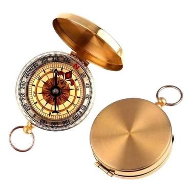 Imagem de Bússola Retro Tipo Relógio de Bolso Bronze 5 cm Luz Fosforescente Anal
