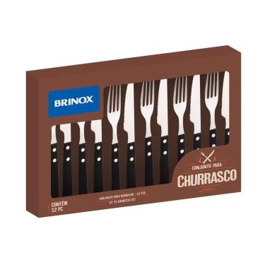 Imagem de Conjunto de Talheres para Churrasco Brinox 12 Peças Aço Inox Polido e Polipropileno Cabos Anatômicos Laváveis em Lava