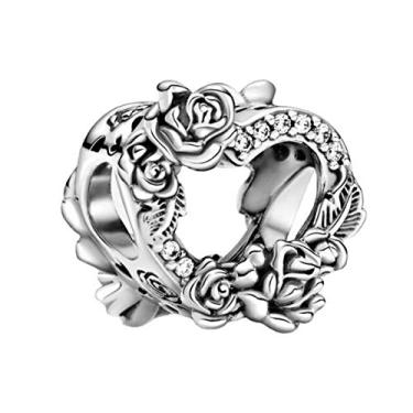 Imagem de Via Láctea e céu estrelado contas de prata pingente pulseiras joias para mulheres esmalte processado pingentes de prata esterlina 925 (flor rosa)