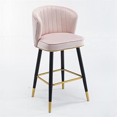 Imagem de Bancos de Barra de Altura do Balcão, Espreguiçadeiras de Cozinha de Veludo, Cadeiras de Barras Altas com Costas, Metal Pholstered Assento Ergonomicamente, para Bares, Ilha de Cozinha, Altura 65 Cm