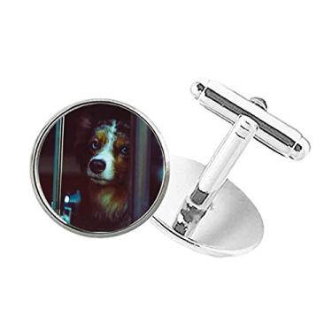 Imagem de DIYthinker Abotoaduras com clipe de botão redondo para animais de estimação com imagem solitária