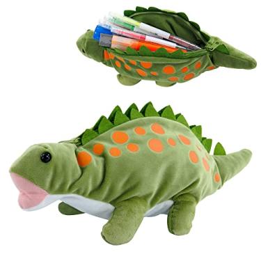 Imagem de Estojo de lápis, BB FUNHOUSE macio 3D bolsa de pelúcia bolsa de papelaria para material escolar organizador estojo de caneta, dinossauro verde