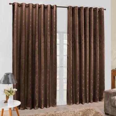 Imagem de Cortina Jacquard 3,00X2,80 Marrom Ilhós Quadrado Cromado