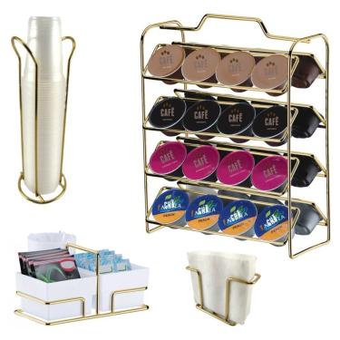 Imagem de Kit Suporte 32 Cápsulas Dolce Gusto + Porta Copos Guardanapos Sachês Dourado - Future