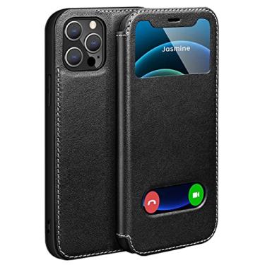 Imagem de GSYH Capa carteira para iPhone 11/11 Pro/11 Pro Max, Capa flip de couro PU com função de visualização de janela Capa protetora TPU à prova de choque, Preta, 11pro max 16,5 cm