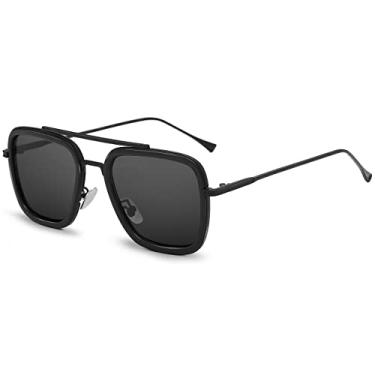 Imagem de Oversized Retro Piloto Sunglasses Quadrado Metal Frame para Homens Mulheres Sunglasses Classic Downey Tony Stark Black Frame Gray Lens