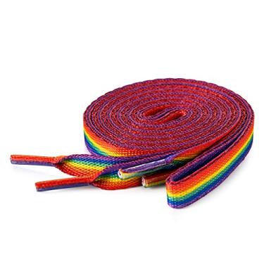 Imagem de Fundraising For A Cause | Cadarços listrados de arco-íris com orgulho gay – Cadarços de arco-íris brilhantes para tênis, botas, tênis de caminhada/corrida para passeios com recursos, Rainbow, Large