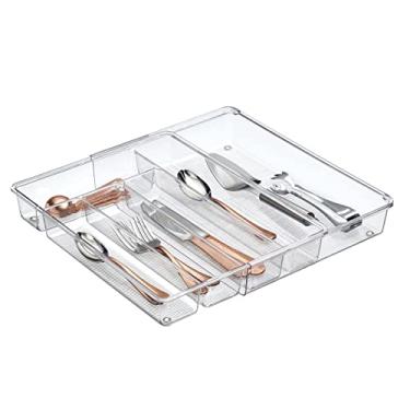 Imagem de Bandeja organizadora de gaveta de cozinha de plástico expansível ajustável mDesign – para armazenar talheres organizadores, colheres, utensílios de cozinha, grades – 5 cm de altura, Clear, 1