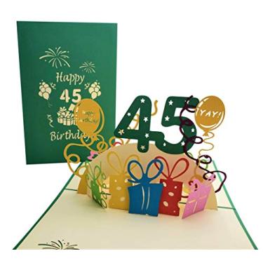Imagem de iGifts and Cards Happy 45th Birthday With Lots of Presents Cartão de felicitações 3D Pop Up - Incrível, Bonito, Divertido, Único, Ocasião Especial, Half-Fold, Celebração, Marido, Esposa, Melhor Amigo, Parabéns