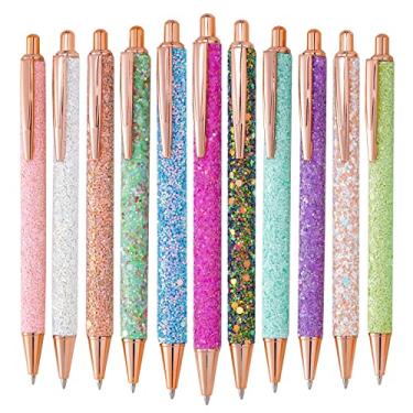 Imagem de jiebor 11 peças canetas extravagantes canetas com glitter, lindas e divertidas, canetas esferográficas retráteis de metal para mulheres, meninas, professores, escrever, negócios, escritório, presentes, suprimentos para presente, tinta preta