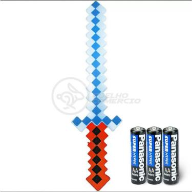 Imagem de Kit Brinquedo Espada Pixel Minecraft 58cm C/Som Luz+3 Pilhas